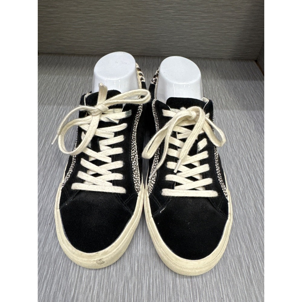 madewell sidewalk low top sneakers black suede leopard detail casual‎ shoes 9